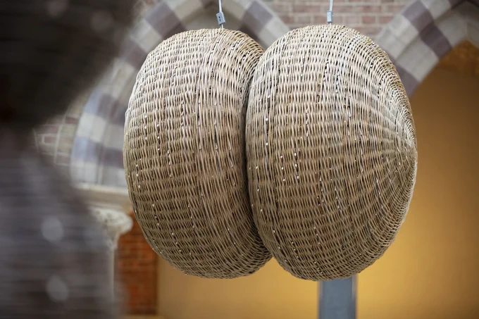 A woven sculpture of the bacteria that causes meningitis 