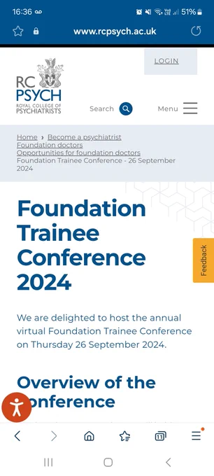 Screenshot of RCPsych website Foundation Trainee Conference 2024