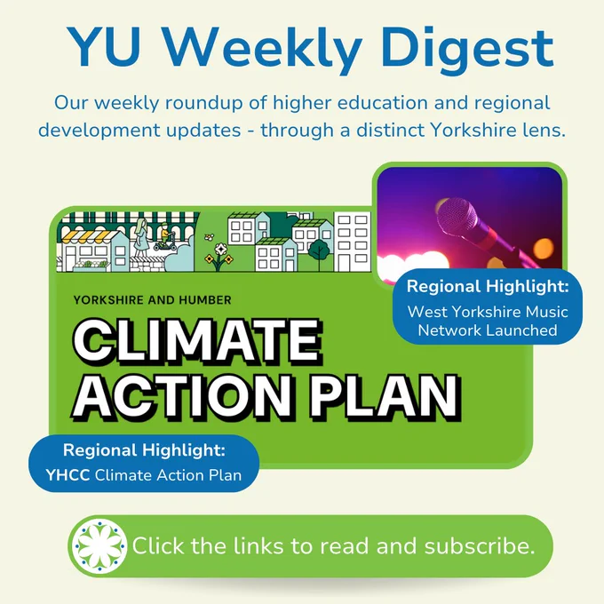 An image of a microphone with text that reads "West Yorkshire Music Network Launched" and the Climate Action Plan with text that reads "YHCC Climate Action Plan". 