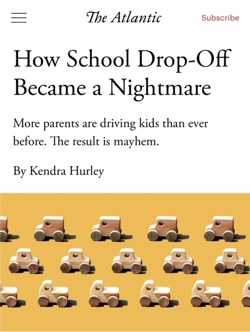 The Atlantic
How School Drop-Off Became a Nightmare
More parents are driving kids than ever before. The result is mayhem.
By Kendra Hurley