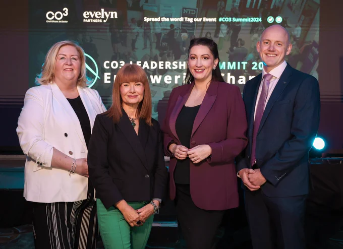 Deputy First Minister Emma Little-Pengelly pictured with Jacinta Linden, CO3 Chair, Valerie McConville, CO3 Chief Executive, and Chris O’Neill, partner at Evelyn Partners at the CO3 conference.