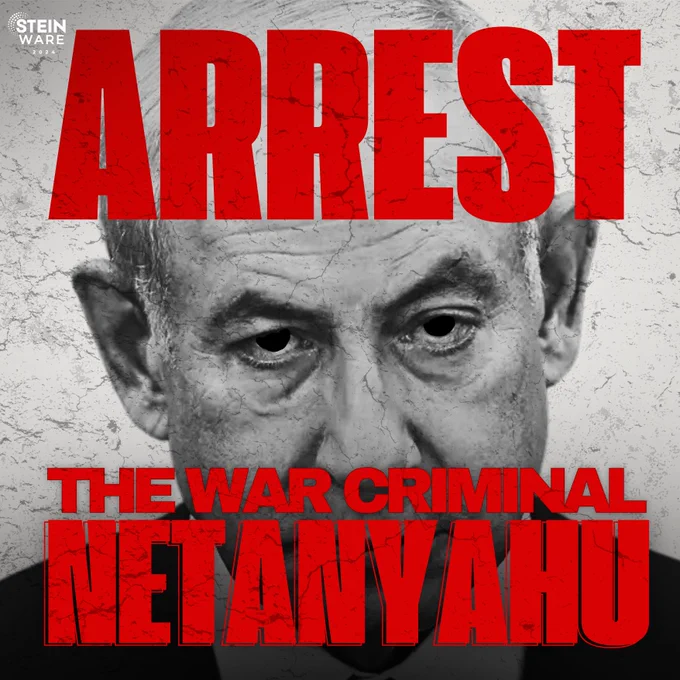 Image of Benjamin Netanyahu with the text "Arrest the war criminal Netanyahu."