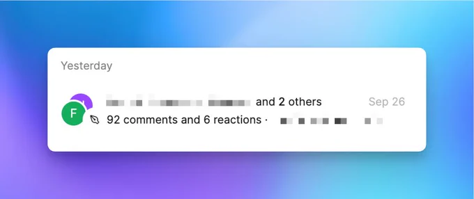 Figma notification with 92 comments and 6 reactions last 24h