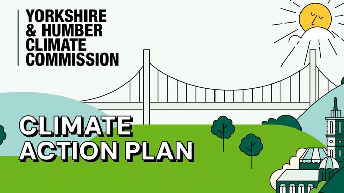 Yorkshire & Humber Climate Commission Climate Action Plan. Graphic of a landscape.