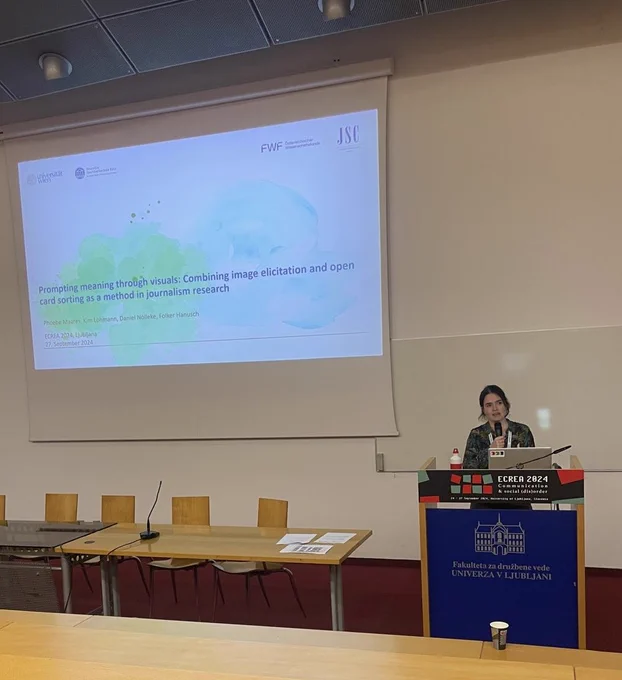 Phoebe Maares presents on photo elicitation as a method in journalism studies
