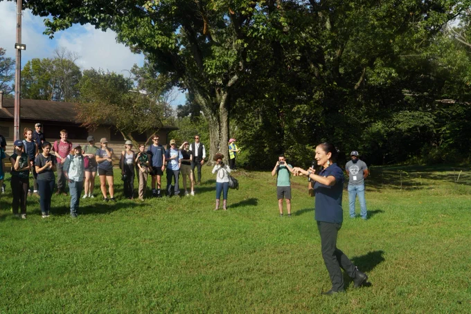 Interior Secretary Haaland speaks to a group of volunteers at Fort Dupont Park in Washington, DC.