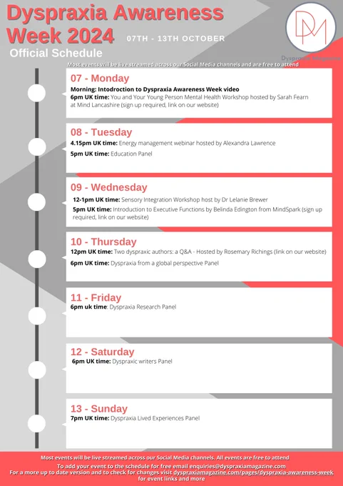 Dyspraxia Awareness Week poster, full description available on the website