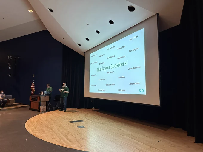 Eric Zierdt and Chris Kramer thanking the speakers of SQL Saturday 2024. https://sqlsaturday.com/2024-09-28-sqlsaturday1087/
