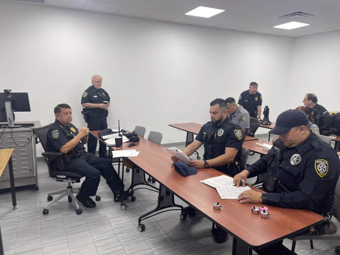 Chief Puente in attendance of the police briefing for the Civilized Fest Event at Cedar Valley Campus.