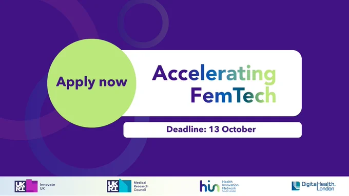Accelerating FemTech graphic with deadline for applications (13 October).