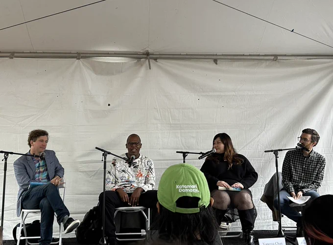 The authors mentioned and me on stage
