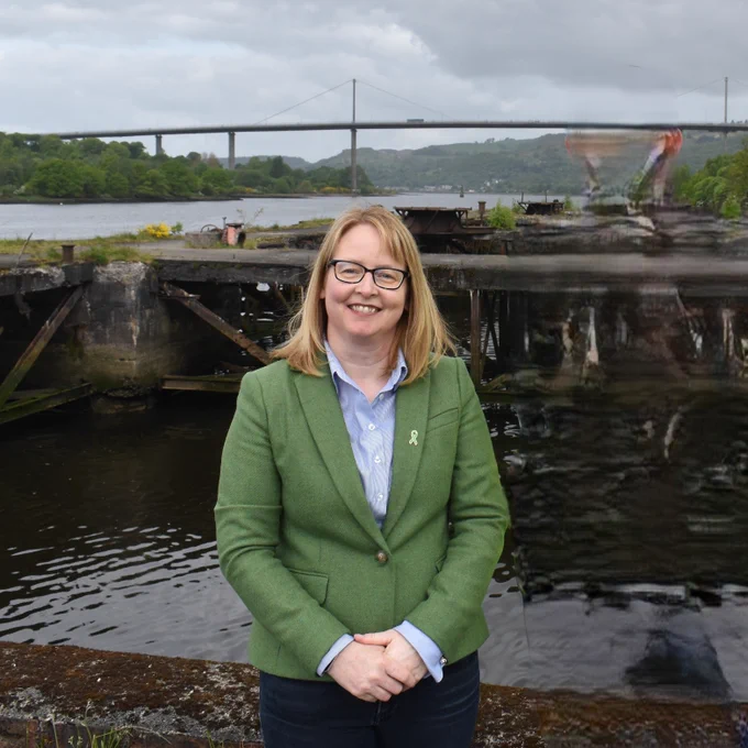 Image of Marie McNair MSP standing in front of the Erskine Bridge