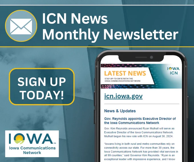 the ICN monthly newsletter shown on a smartphone screen