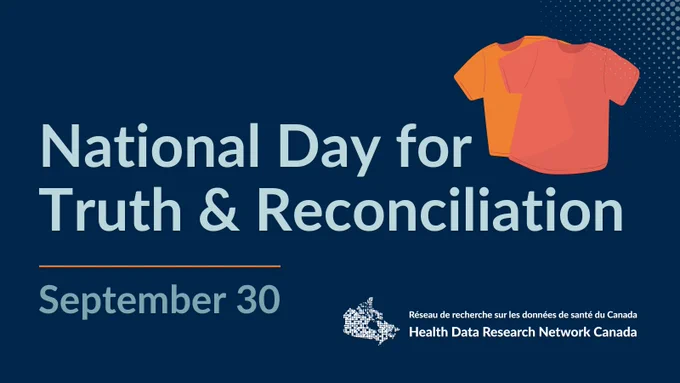 Illustrations of two orange shirts. Text reads: National Day for Truth & Reconciliation September 30. Health Data Research Network Canada logo at bottom.
