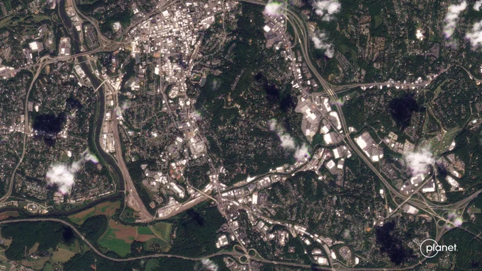 Satellite imagery of Biltmore Village, Asheville North Carolina 09/23/2024 before Hurricane Helene flooding
