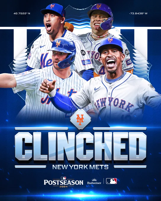 New York Mets - CLINCHED
Postseason 2024 | Budweiser
Pictured: Cutouts of Edwin Díaz, Francisco Alvarez, Pete Alonso and Francisco Lindor.