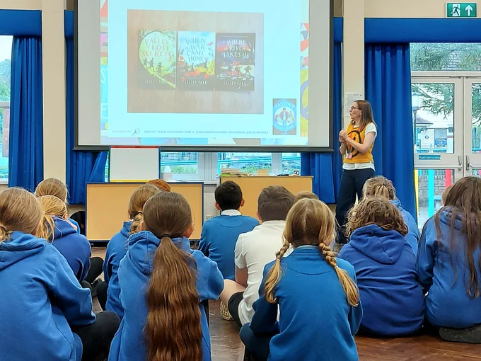 Lesley Parr with a class at St. Joseph's Primary School. 