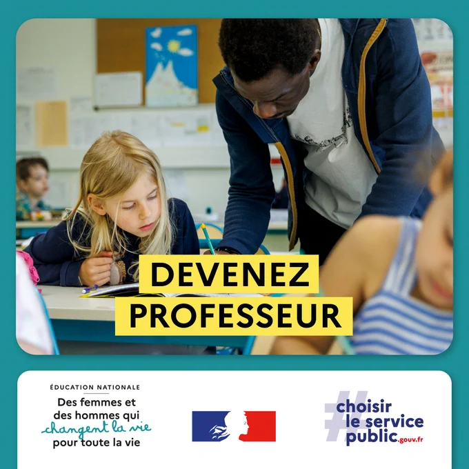 Devenez professeur !
Education nationale, des femmes et des hommes qui changent la vie pour toute la vie
#Choisirleservicepublic