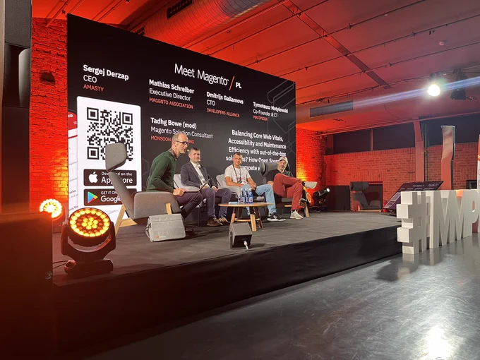 four panelists on orange lighten up stage