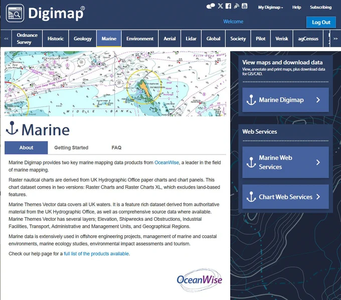 Screenshot of Digimap Marine collection homepage