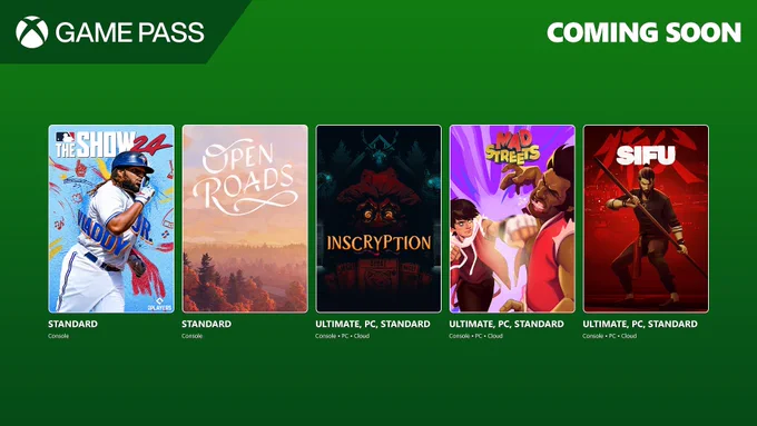 MLB the Show 24, Open Roads, Inscryption, Mad Streets, and Sifu are coming soon to Xbox Game Pass.