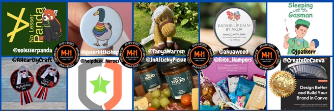 Image shows a collage of 10 businesses who are part of the My Helpful Hints small business directory

@TanyaWarren
@Elite_Hampers
@AHeartlyCraft
@queerlittleshop
@helpdesk_heroes
@nolesserpanda
@akuawood
@jpalkerr
@InAStickyPickle
@CreateOnCanva