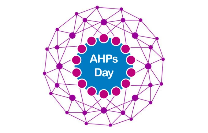 Graphic showing the AHPs Day logo, which is a circle of interconnected dots, with the words 'AHPs Day' at the centre. 