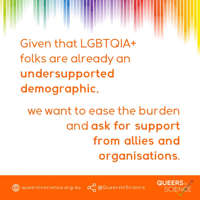 Given that LGBTQIA  folks are already an undersupported
demographic, we want to ease the burden and ask for support
from allies and organisations.