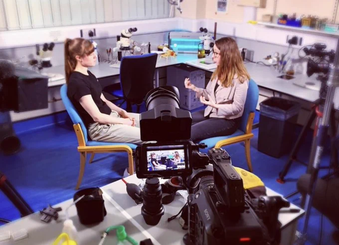 Behind the scenes of Courtney, this post’s author (left), speaking to Helen Weavers (right).
