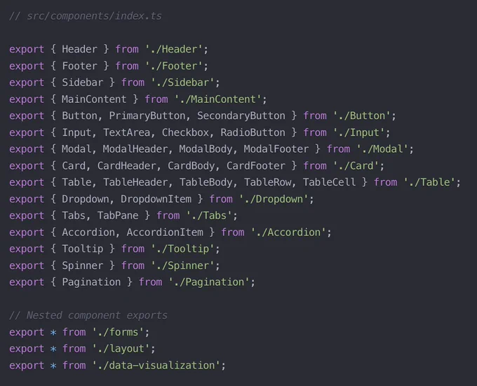 // src/components/index.ts

export { Header } from './Header';
export { Footer } from './Footer';
export { Sidebar } from './Sidebar';
export { MainContent } from './MainContent';
export { Button, PrimaryButton, SecondaryButton } from './Button';
export { Input, TextArea, Checkbox, RadioButton } from './Input';
export { Modal, ModalHeader, ModalBody, ModalFooter } from './Modal';
export { Card, CardHeader, CardBody, CardFooter } from './Card';
export { Table, TableHeader, TableBody, TableRow, TableCell } from './Table';
export { Dropdown, DropdownItem } from './Dropdown';
export { Tabs, TabPane } from './Tabs';
export { Accordion, AccordionItem } from './Accordion';
export { Tooltip } from './Tooltip';
export { Spinner } from './Spinner';
export { Pagination } from './Pagination';

// Nested component exports
export * from './forms';
export * from './layout';
export * from './data-visualization';