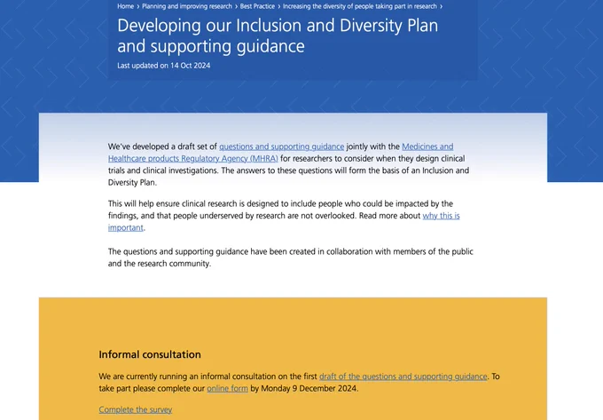 Screenshot of the HRA and MHRA webpage on their Inclusion and Diversity Plans.