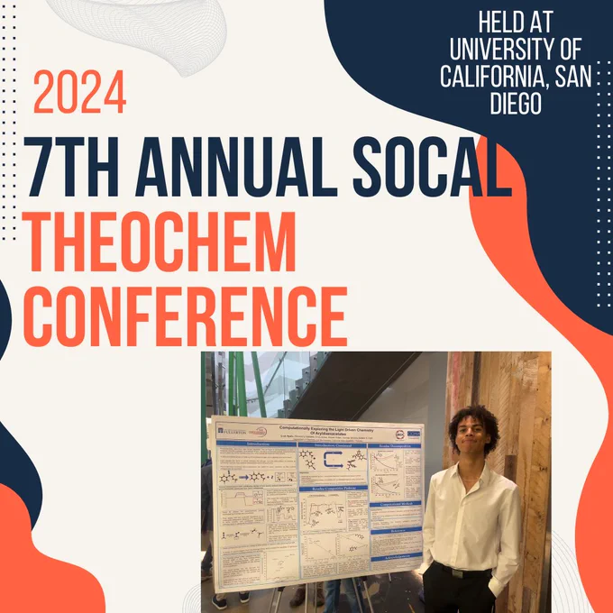 On Saturday, October 5, 4 student researches from CSUF presented at the 7th Annual SoCal TheoChem Conference held at University of California, San Diego.  Liam Ryals won first place for undergraduate poster!