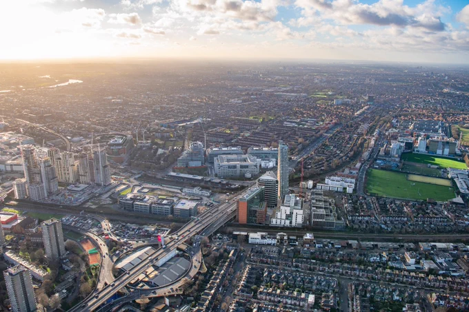 Arial shot of White City and West London