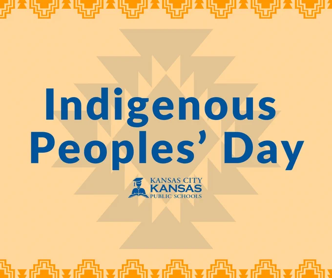 A orange graphic with a bright orange tribal design on the top of the graphic and the bottom of the graphic. 

Text on graphic: "Indigenous Peoples' Day. 