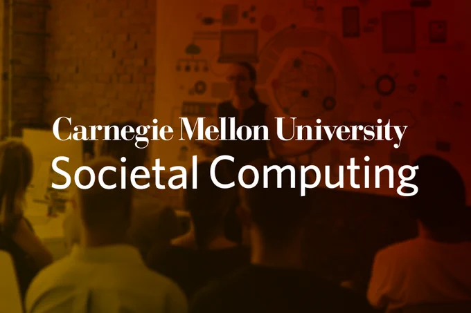 Attendees seated in a lecture at Carnegie Mellon University, focusing on a presentation about Societal Computing.