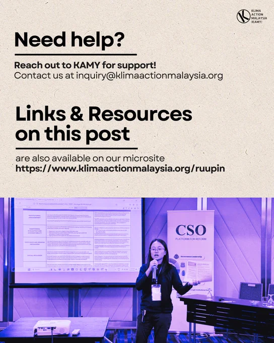 Need help?
Reach out to KAMY for support!
Contact us at inquiry@klimaactionmalaysia.org.

Links & resources on this post are also available on our microsite:
https://www.klimaactionmalaysia.org/ruupin
