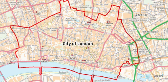 Map of the City of London ('Square Mile'). 