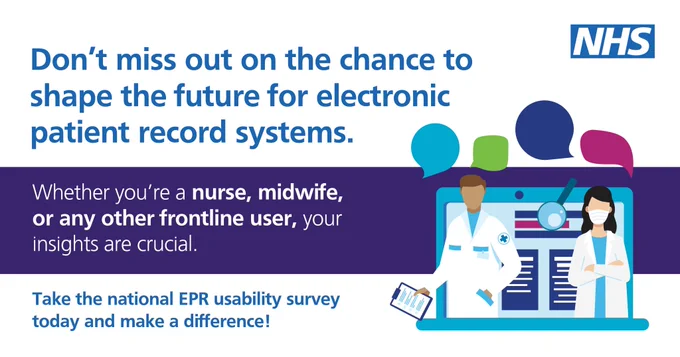 Don't miss out on the chance to shape the future for electronic patient record systems.
Whether you're a nurse. midwife, or any other frontline user, your insights are crucial.
Take the national EPR usability survey today and make a difference!