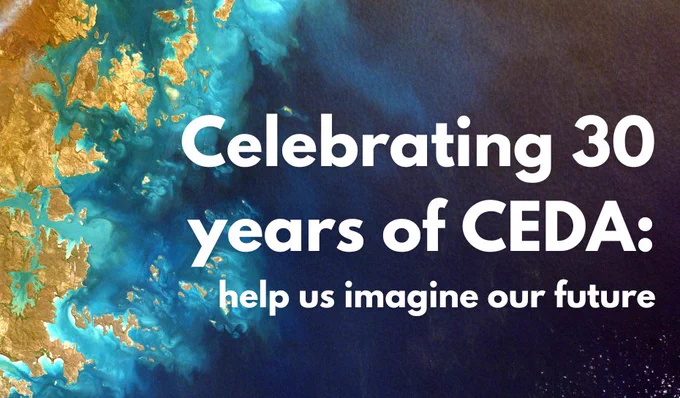 Simple image with the text: Celebrating 30 years of CEDA: help us imagine our future