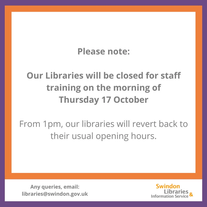 Please note: Our Libraries will be closed for staff training on the morning of Thursday 17 October.
From 1pm, our libraries will revert back to their usual opening hours.