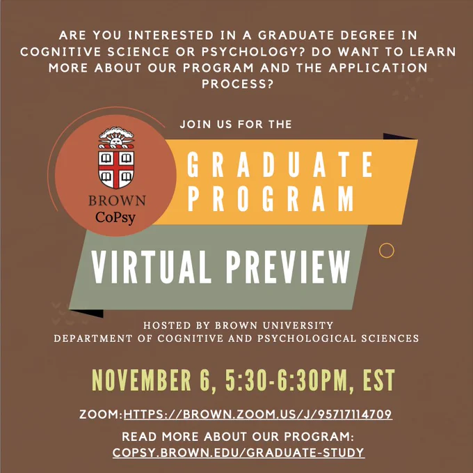 This hour-long panel is meant for prospective students who are interested in gaining an inside look at our program, learning about the application process, and connecting with current graduate students and faculty. This is your chance to ask questions and get expert advice on applying to our program!
For more information, contact Kyra Veprek at kyra_veprek@brown.edu