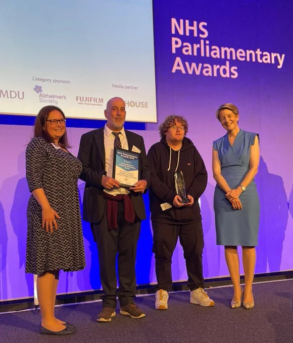 Claire Carr, Programme Manager, Alan and Shaun, Experts with Lived Experience and Amanda Pritchard NHS CEO.