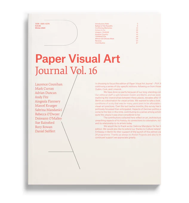Image description: A red and off-white magazine cover onto which the title - Paper Visual Art Journal Vol. 16 - is printed in a bold, sans serif font.