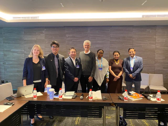 Speakers of the Youth and Evaluation session at #NECDev. Antonina Rishko-Porcescu, Cheng Wang, Qu Wei, Marco Segone, Sakina Mwinyimkuu, Sohini Mookherjee and Abinash Dash.
