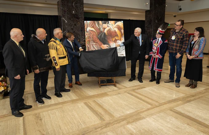 Group photo unveiling the artwork.