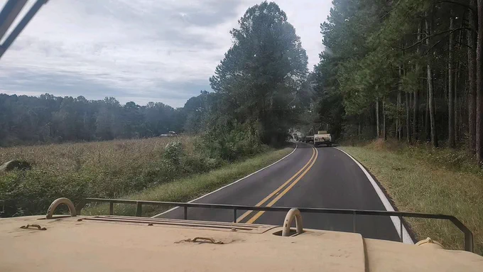 Thunderbolts of 1-252nd Armor Regiment reporting to Fayetteville, Red Springs, Parkton, Southern Pines, Sanford and Smithfield, North Carolina, on October 2nd, 2024. The North Carolina National Guard deploys military capabilities in support of State authorities in order to protect the lives and properties of fellow Citizens. (Photo courtesy of unit.)