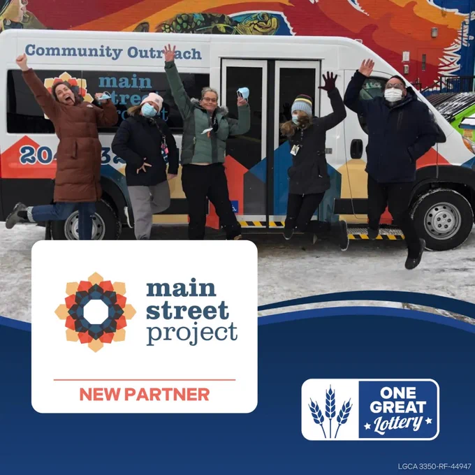 MSP staff jump up in celebration in front of MSP's outreach van. Below that is the MSP logo and One Great Lottery logo and it says new partner, in reference to MSP.