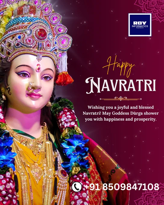 Happy Navratri! May this festive season bring you joy, prosperity, and good health. May the divine energy of Maa Durga fill your life with strength and positivity. Celebrate with love and devotion!