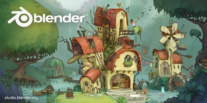 Blender 4.3 splash artwork by Blender Studio. Featuring the new Grease Pencil.