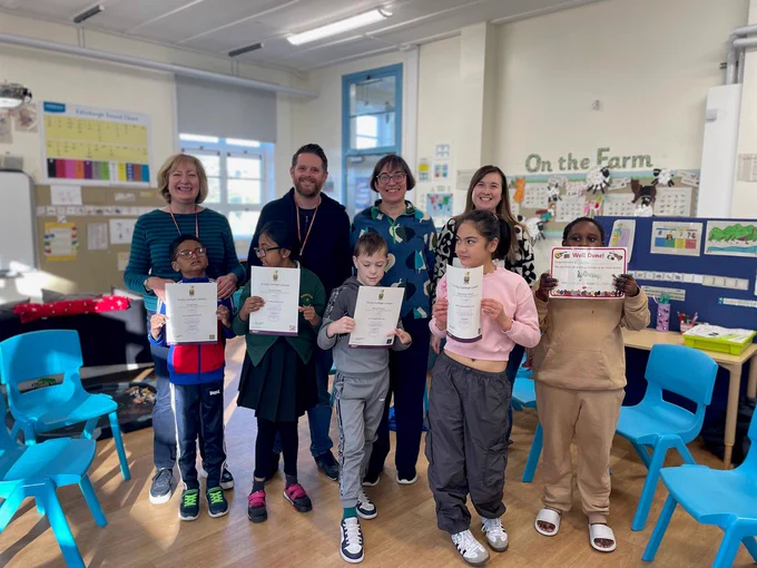 Murrayburn ESB learners presenting their Youth Music Initiative Edinburgh Trinity Arts Award Certificates